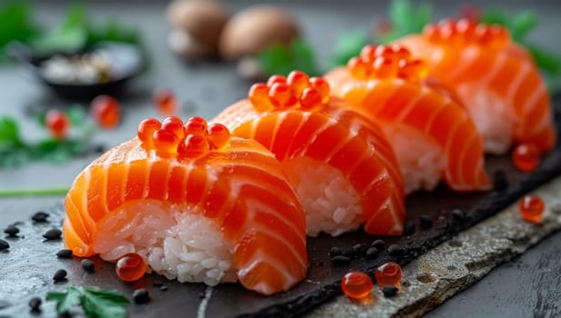 Salmon Sushi - japanese food style on dark background