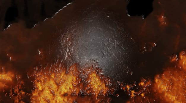 Decorative view of a glossy explosive flame of orange color on a black background for the interior