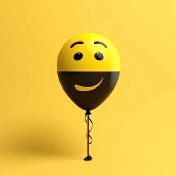 A cheerful emoji balloon floats against a vibrant yellow background, symbolizing happiness and celebration.