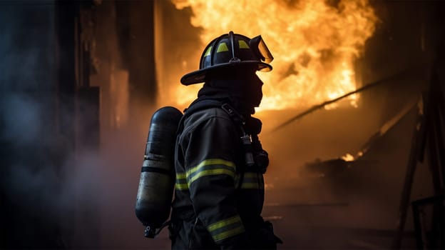 A firefighter bravely combating intense flames, a dynamic and powerful image of heroism and duty.