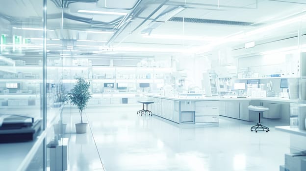 A pristine and modern laboratory with a minimalist design reflecting cutting-edge scientific research.
