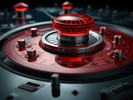 Detailed close-up of the device's control panel with glowing red buttons in a high-tech design.