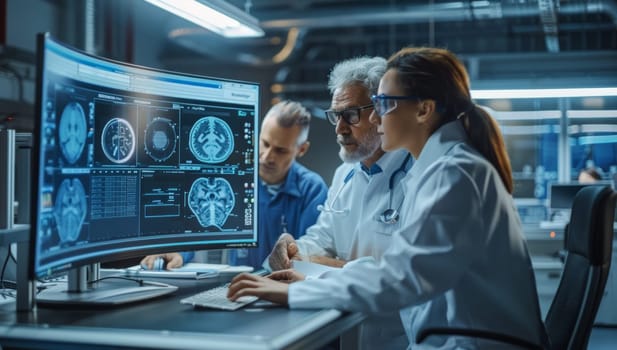 Medical professionals analyzing brain x ray
