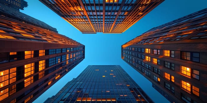 skyscrapers create a stunning urban canyon view at dusk