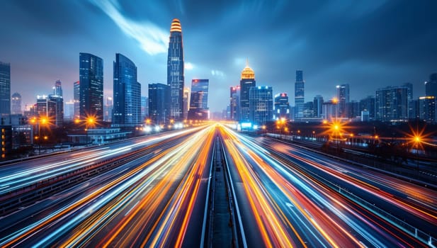 the light trails on the modern building background in shanghai china