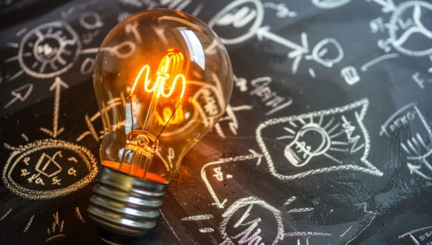 Light bulb on blackboard background. Concept of idea and innovation.