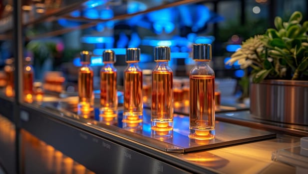 Perfume bottles on the bar counter in a luxury shopping mall