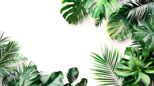 Tropical leaves foliage plants arrangement nature backdrop on white background. AI generated