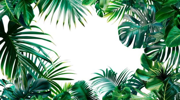 Tropical plants wallpaper design on white background. AI generated