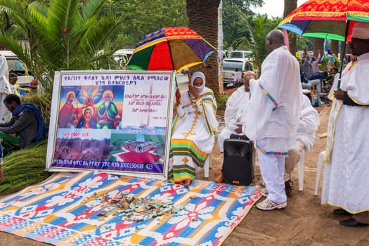 Bahir Dar, Ethiopia - April 21st, 2019: Community raising funds to fix the church during Easter holiday, reflecting the traditions and festive atmosphere of the occasion.