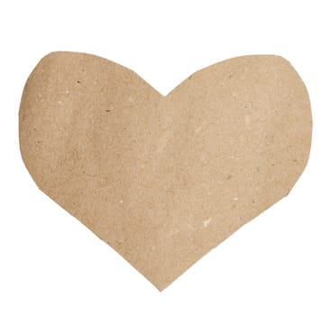 Cut out heart from brown craft paper on isolated background, close up