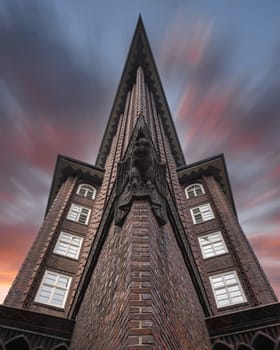 HAMBURG, GERMANY - AUGUST 22, 2023: Historic buildings in the warehouse district of Hamburg on August 22, 2023 in Germany