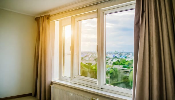 closed pvc window in room at apartment