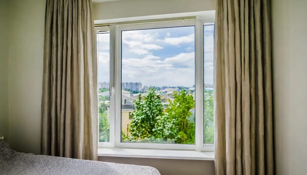 closed pvc window in room at apartment