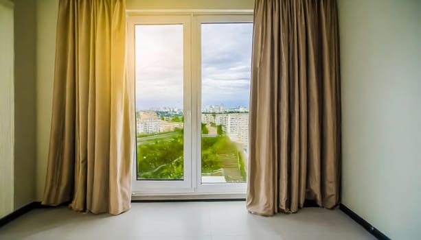closed pvc window in room at apartment