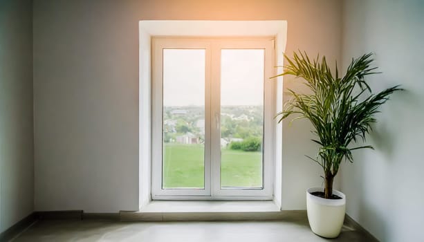 closed pvc window in room at apartment