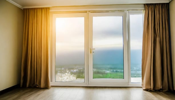 closed pvc window in room at apartment