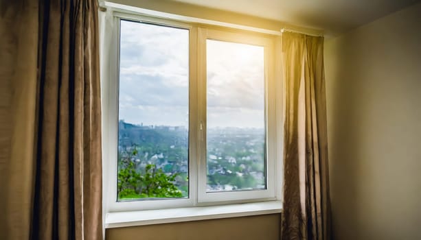 closed pvc window in room at apartment