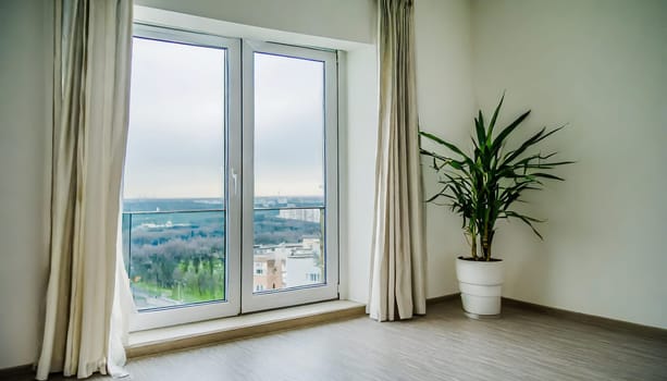 closed pvc window in room at apartment