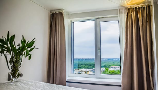 closed pvc window in room at apartment