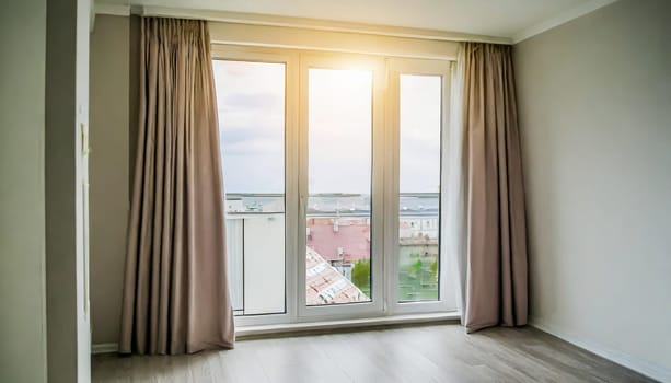 closed pvc window in room at apartment