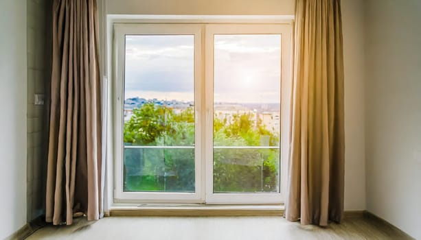 closed pvc window in room at apartment
