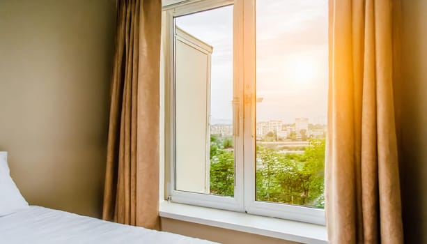 closed pvc window in room at apartment