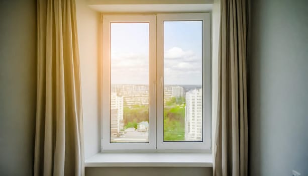 closed pvc window in room at apartment