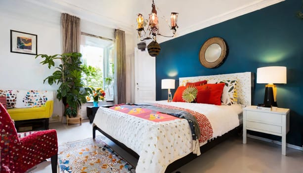 contemporary bedroom with upcycled nightstand