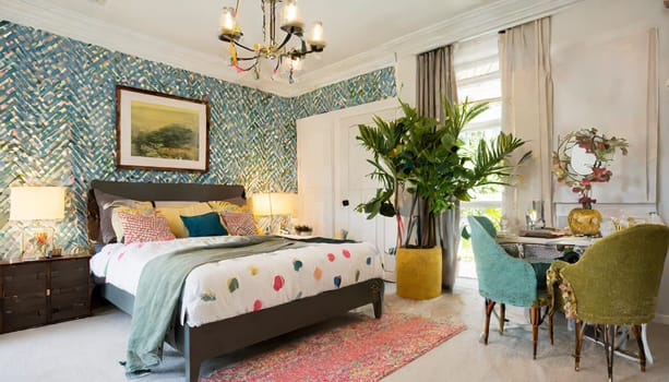 contemporary bedroom with upcycled nightstand