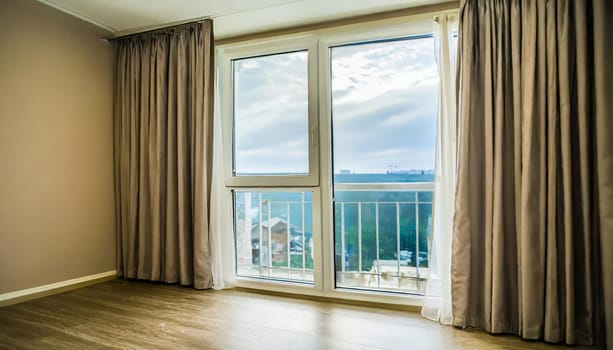 closed pvc window in room at apartment