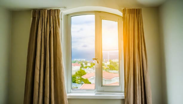 closed pvc window in room at apartment