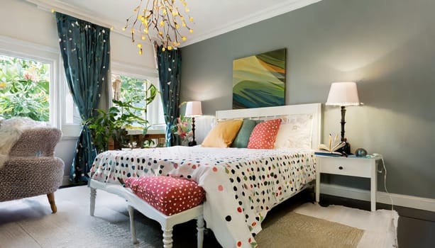 contemporary bedroom with upcycled nightstand