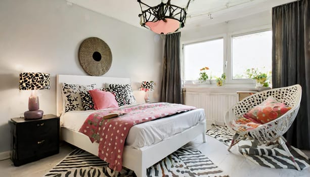 contemporary bedroom with upcycled nightstand