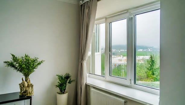 closed pvc window in room at apartment