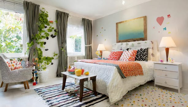 contemporary bedroom with upcycled nightstand