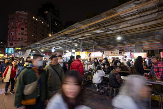 Taipei, Taiwan 26 January 2024: Ningxia street market in Taipei city at night