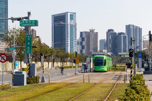 Taiwan, 01February 2024: Circular light rail train in Kaohsiung of Taiwan