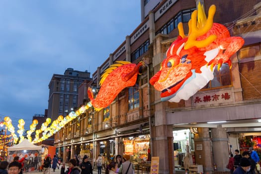 Taipei, Taiwan 26 January 2024: Traditional Lunar new year street market in Dihua street at Taipei City in the evening