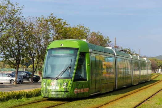 Taiwan, 01 February 2024: Circular light rail train in Kaohsiung of Taiwan