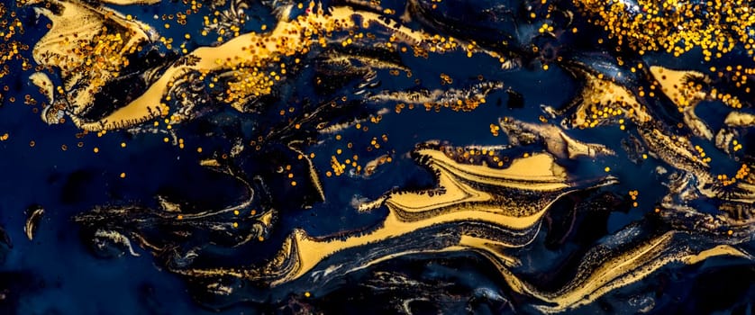 Abstract painting with gold and black color paint. Luxury oilpaint glitter design. Fine art creative wallpaper. Artwork golden stroke on dark background.