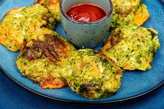Vegetable vegan broccoli cutlets, vegetarian food. Vegetarian vegan food no met. Flat lay.