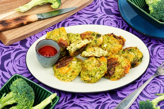 Vegetable vegan broccoli cutlets, vegetarian food. Vegetarian vegan food no met. Flat lay.