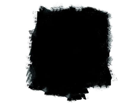 A large black grunge-style spot with uneven edges on a white background