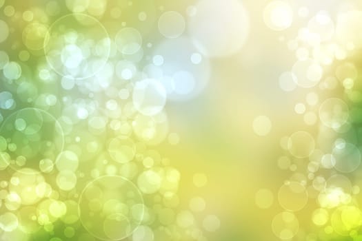 Abstract bright gradient motion spring or summer landscape texture background with natural green blue bokeh lights and yellow bright sunny sky. Beautiful backdrop with space for design.