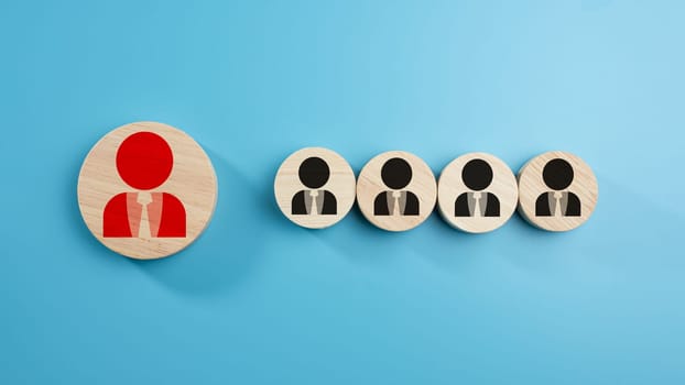 Human Resource Management, Business hiring and recruitment selection, Human Resource Management. Focus human icon on circular wooden board, Choice of employee leader crowd, leadership concept.