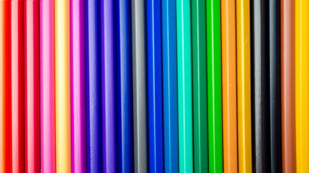 Set of colored pencils on a white background That is arranged in a bar graph, Color pencils on white background, Close up, seamless colored pencils row with wave on lower side, line pencils.