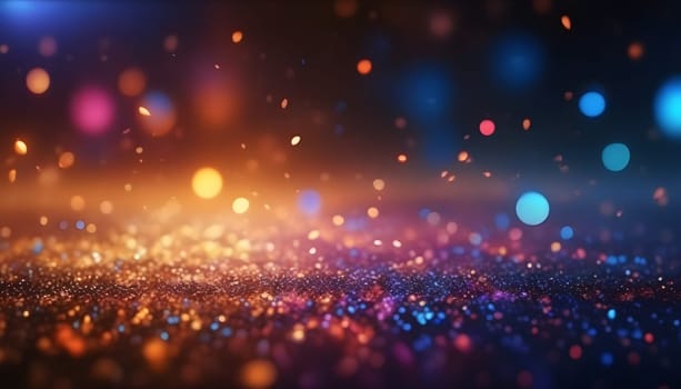 AI generated glitter vintage lights background.In gold, blue and black color. de-focused