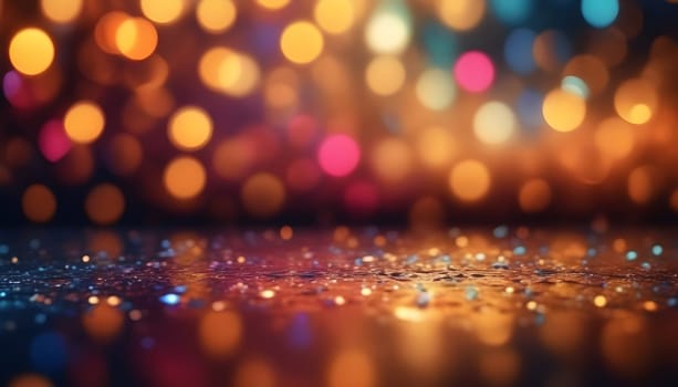 AI generated glitter vintage lights background.In gold, blue and black color. de-focused