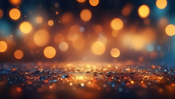 AI generated glitter vintage lights background.In gold, blue and black color. de-focused